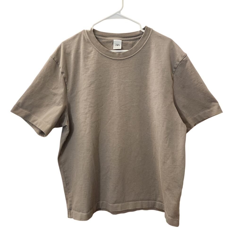 Zara Men’s XL Oversized Heavyweight T-Shirt Taupe Brown Crewneck